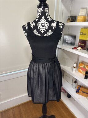 Morbid Threads Black Goth Dress Layered Skirt Tie Waist Zip Side Stretch XS